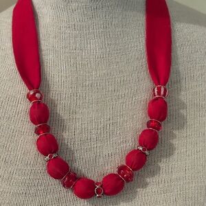 necklace red beaded fabric adjustable self-tie